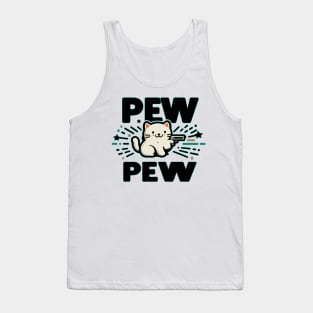 Pew Pew Funny Cat with Gun Tank Top